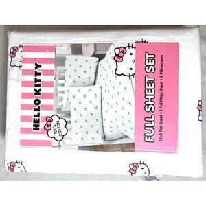 Hello Kitty Full Sheet Set 100% Cotton Includes Flat Fitted Sheets & Pillowcases